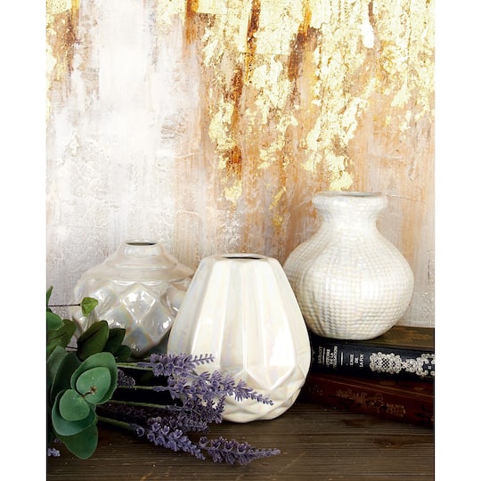 CosmoLiving by Cosmopolitan Cream Stoneware Glam Vase Set